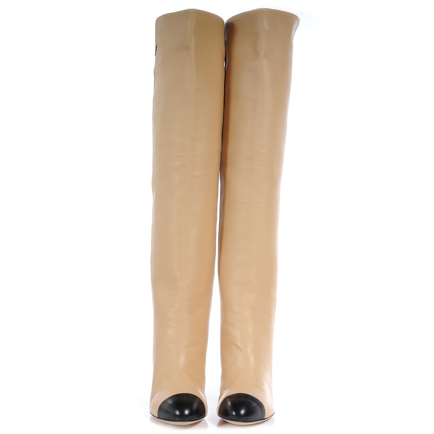 Leather Knee High Boots 9.5 Black Beige