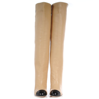 Chanel Leather Knee High Boots 9.5 Black Beige 2 of 7