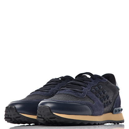 Valentino Garavani Denim Calfskin Suede Rockstud Sneakers 37 Deep Denim 3 of 8
