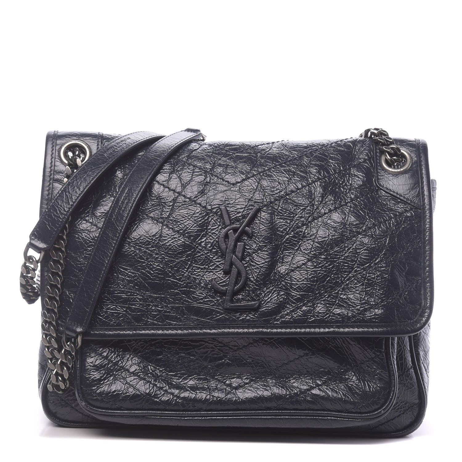 Saint Laurent Crinkled Calfskin Matelasse Monogram Medium Niki Chain Satchel Deep Marine 1 of 11