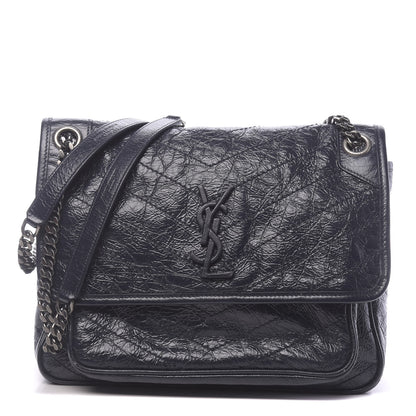 Saint Laurent Crinkled Calfskin Matelasse Monogram Medium Niki Chain Satchel Deep Marine 1 of 11