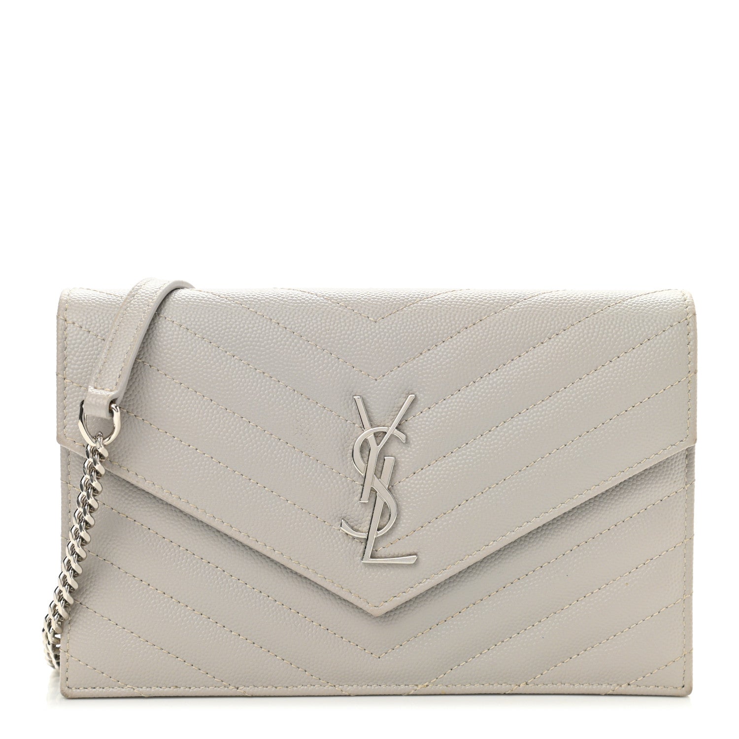 Saint Laurent Grain De Poudre Matelasse Chevron Monogram Envelope Chain Wallet Granite 1 of 12