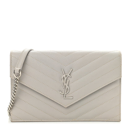 Saint Laurent Grain De Poudre Matelasse Chevron Monogram Envelope Chain Wallet Granite 1 of 12