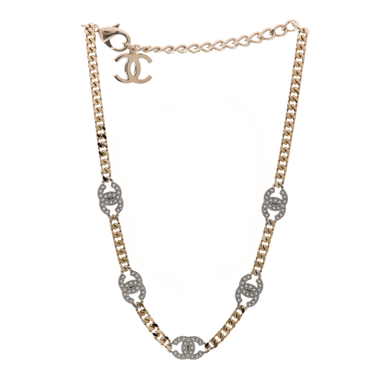 Crystal Chain CC Link Choker Gold Silver