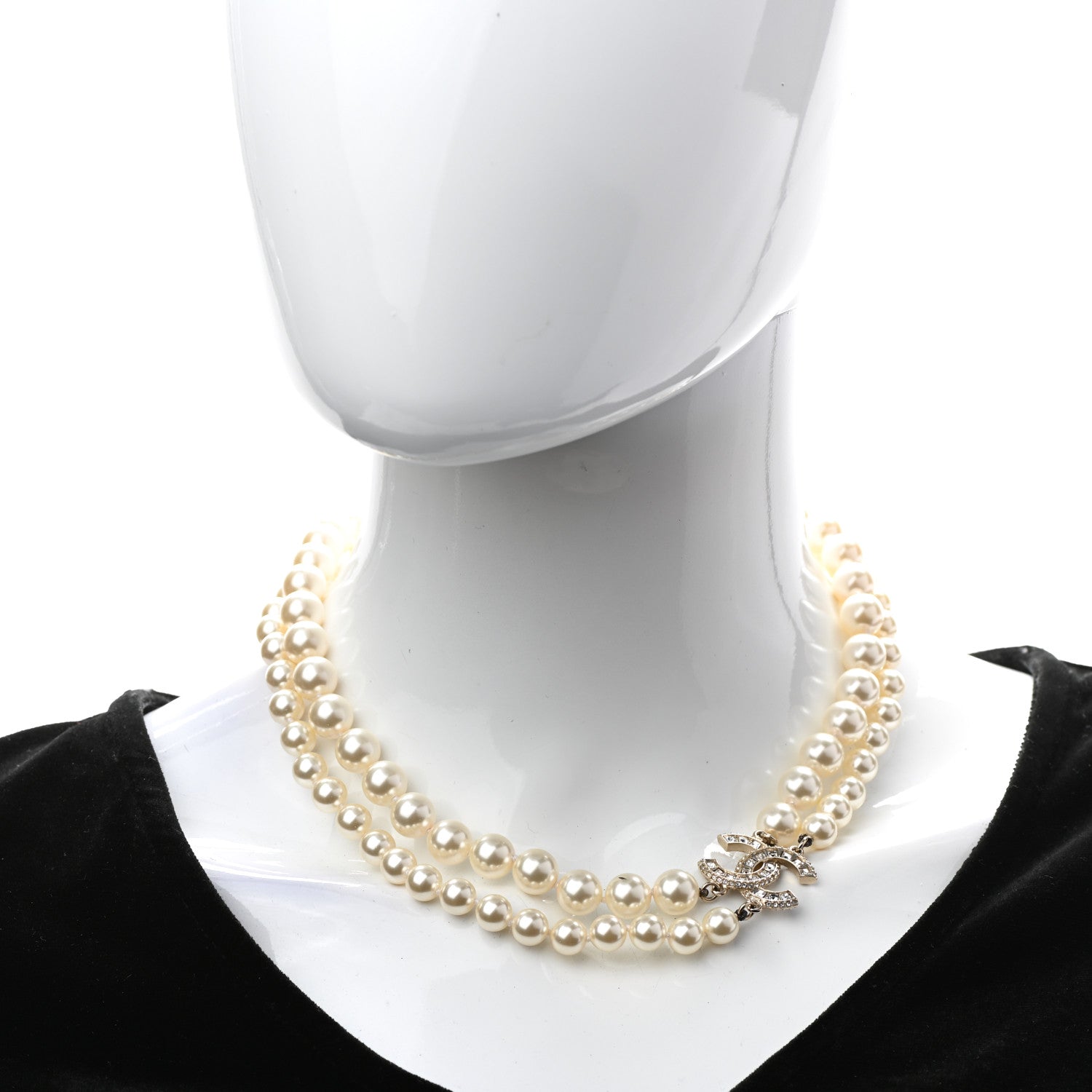 Chanel Baguette Crystal Pearl CC Double Strand Necklace Gold 2 of 5