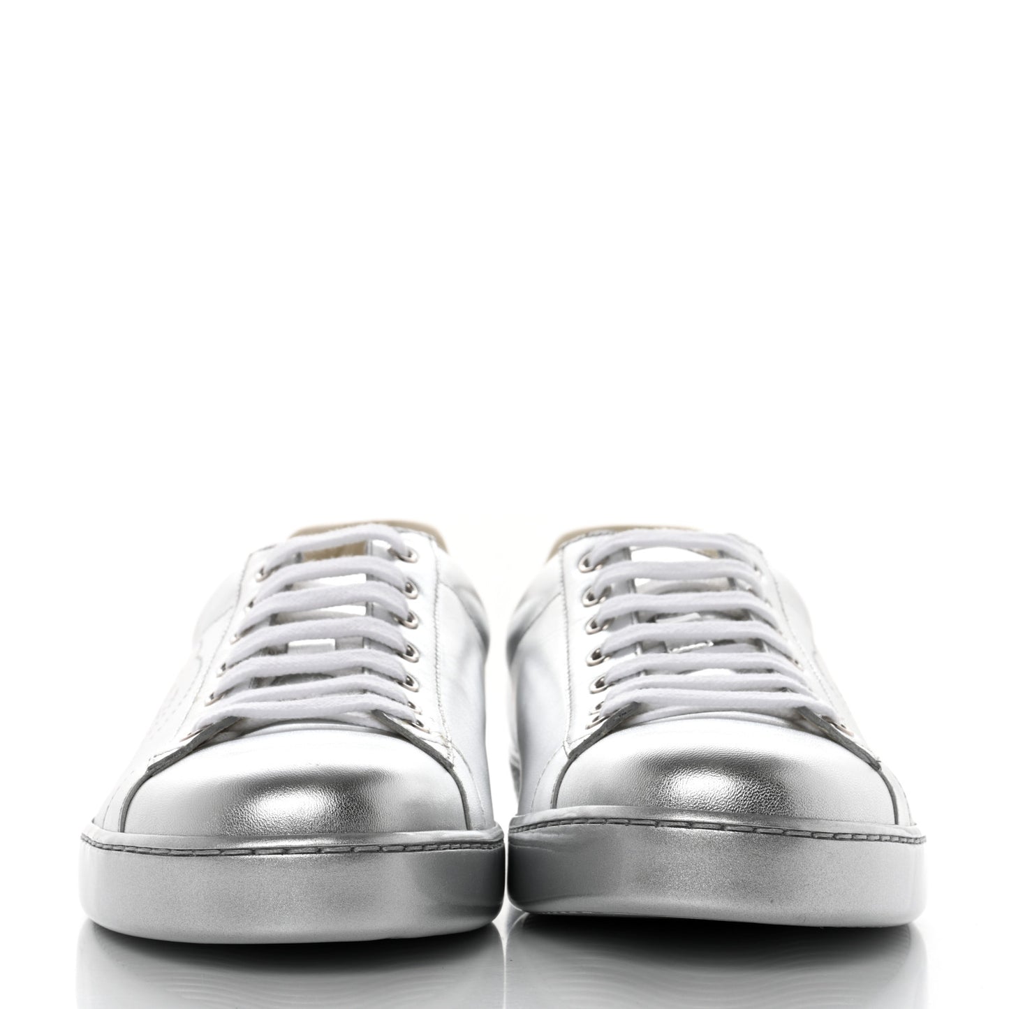 Metallic Nappa Interlocking G Perforated Mens Ace Sneakers 9 Silver