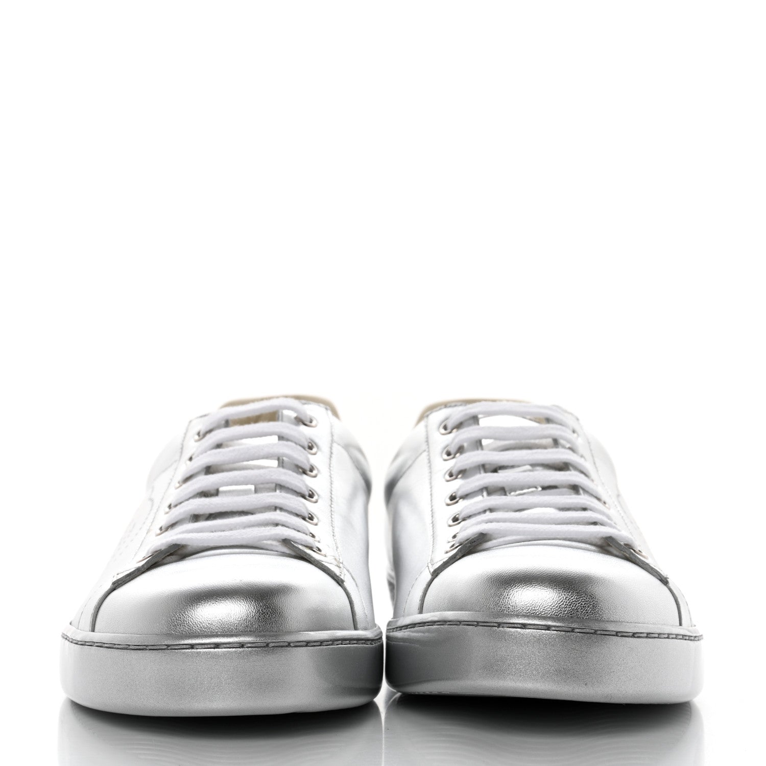 Gucci Metallic Nappa Interlocking G Perforated Mens Ace Sneakers 9 Silver 2 of 9