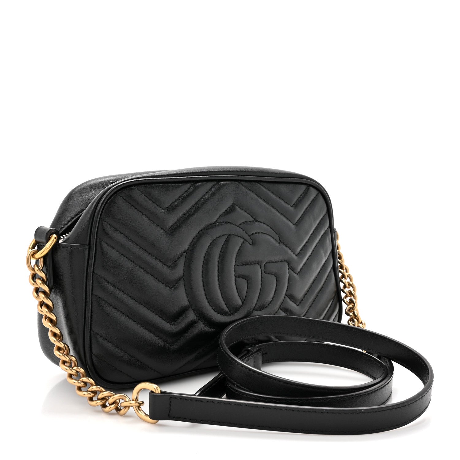 Gucci Calfskin Matelasse Small GG Marmont Chain Shoulder Bag Black 3 of 15