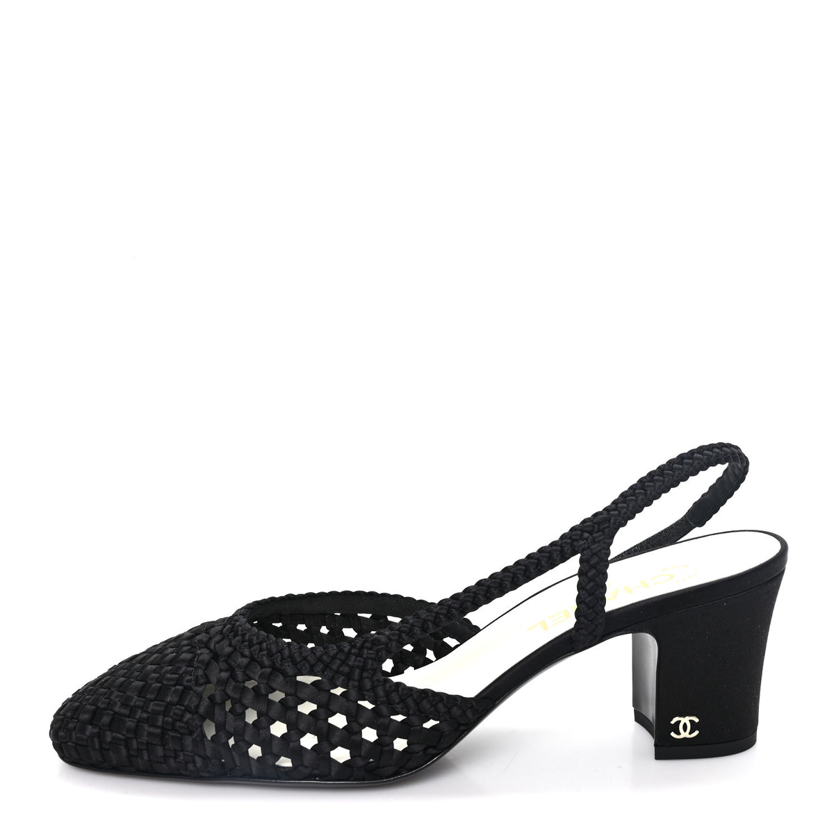 Satin Braided Slingback Pumps 40 Black