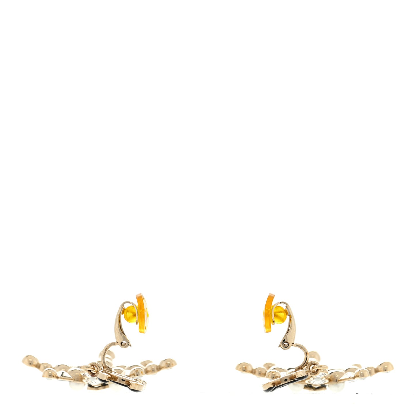 Crystal Pearl Star Glass CC Drop Clip On Earrings Gold