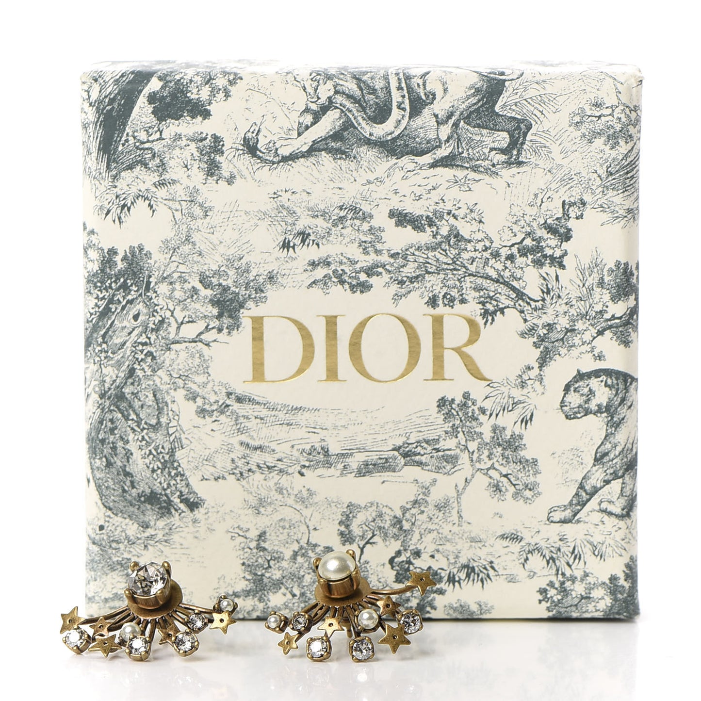 Crystal Pearl Star Earrings Aged Gold