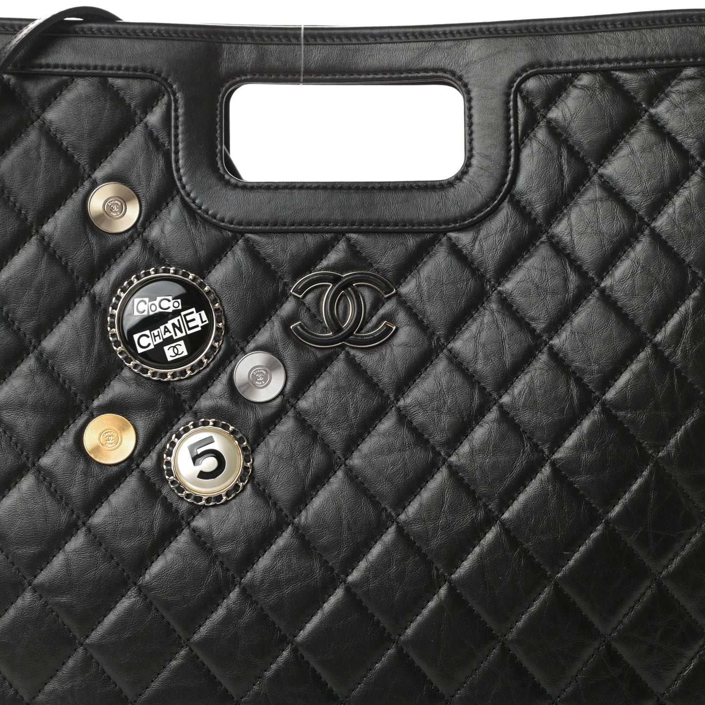 Aged Calfskin Medium Charm Shopping Bag Black