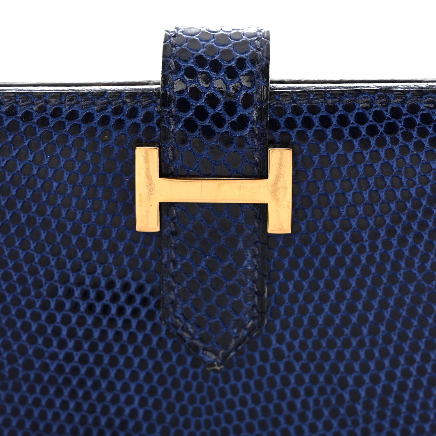 Hermes Lizard Bearn Gusset Wallet Bleu Saphir 17 of 17