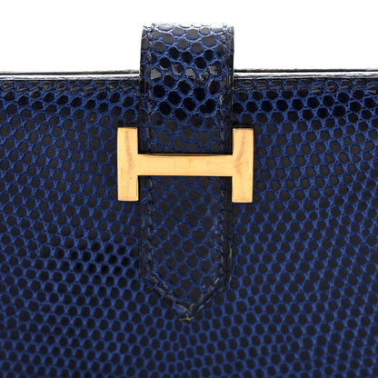 Hermes Lizard Bearn Gusset Wallet Bleu Saphir 17 of 17