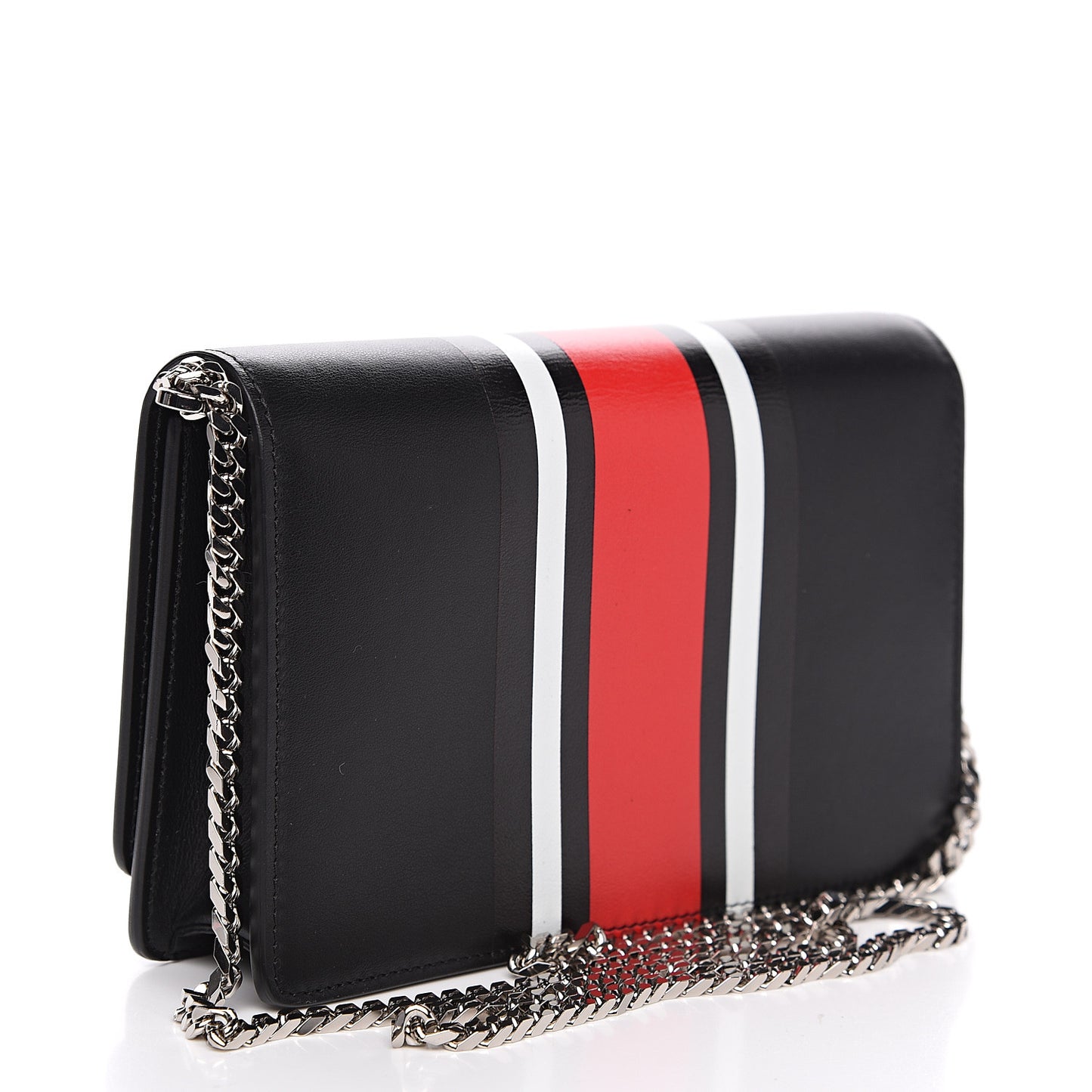 Calfskin Striped Pandora Chain Wallet Black