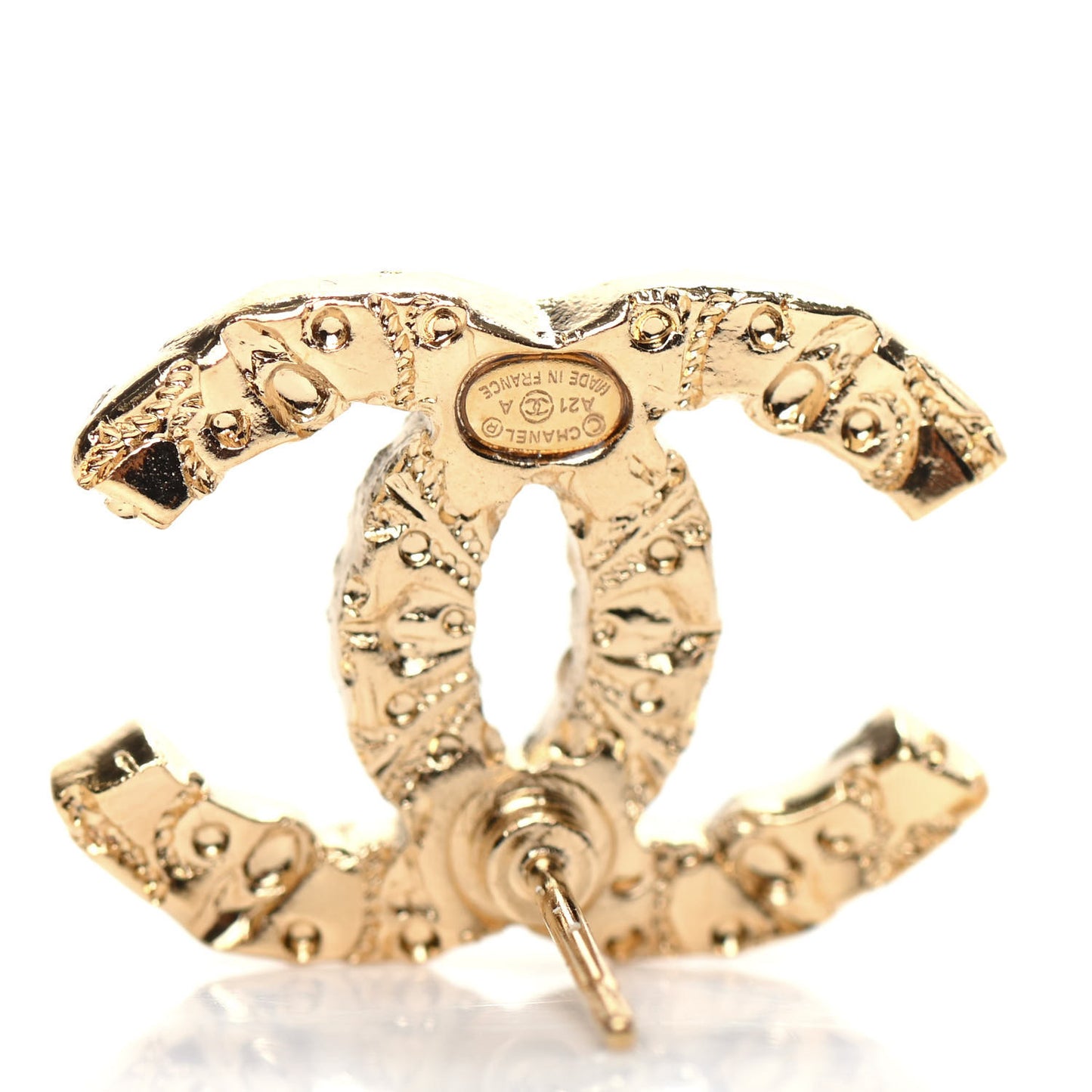 Metal Textured CC Earrings Gold