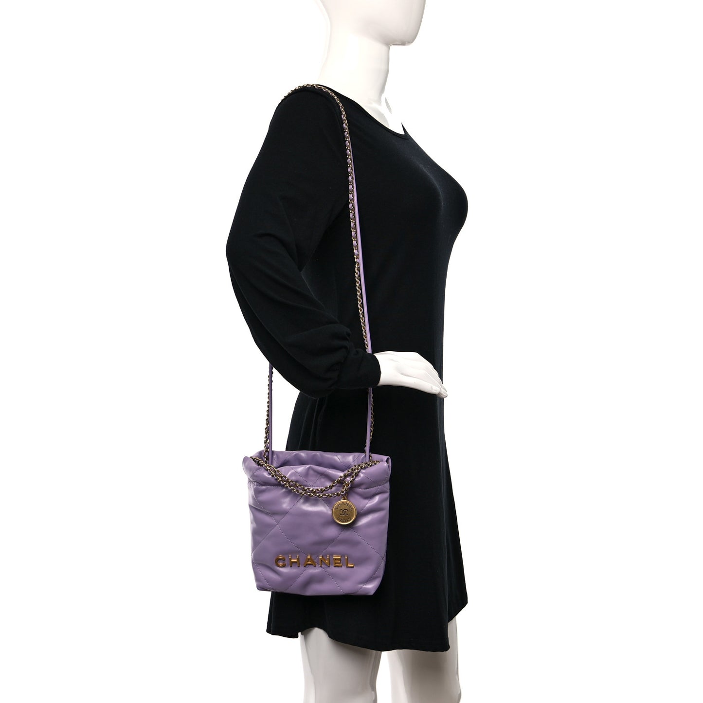 Shiny Calfskin Quilted Mini Chanel 22 Light Purple