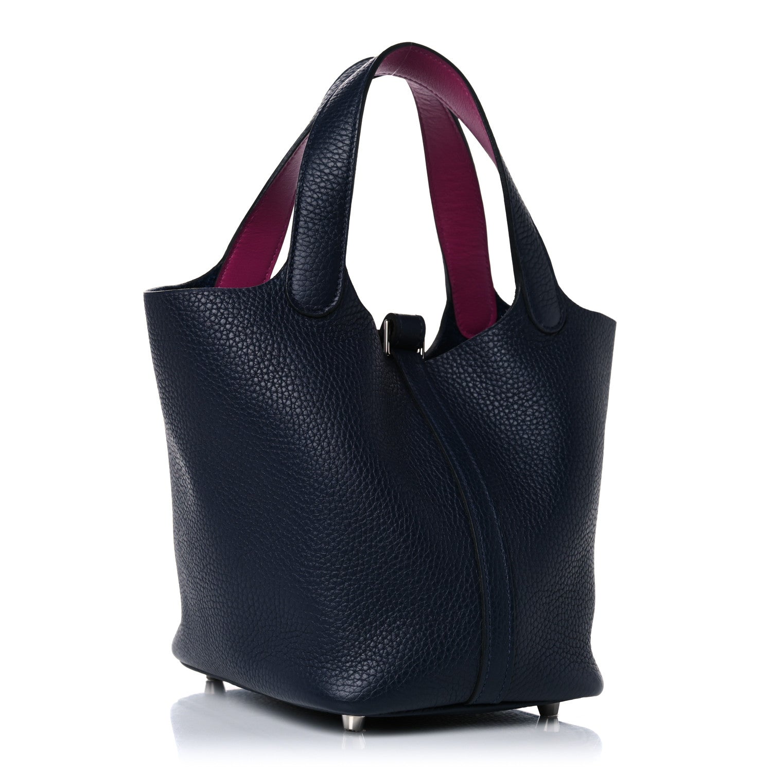 Hermes Taurillon Clemence Swift Eclat Picotin Lock 18 PM Bleu Nuit Rose Pourpre 3 of 9