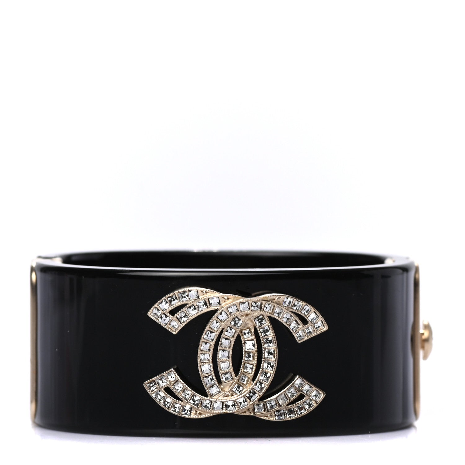 Chanel Resin Baguette Crystal CC Cuff Black 1 of 4