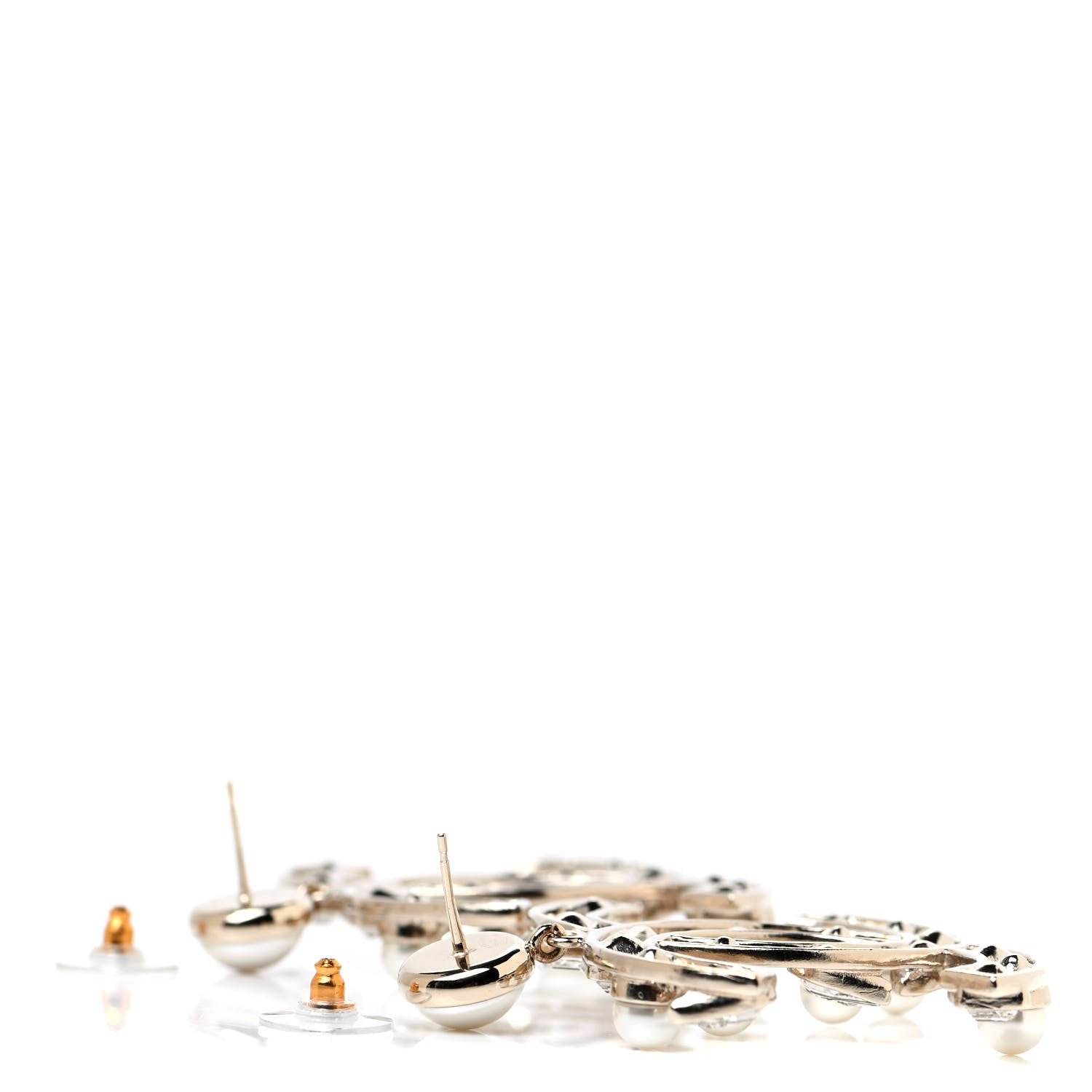 Chanel Metal Glass Pearl CC Crystal Snowfall CC Drop Earrings Light Gold 3 of 4