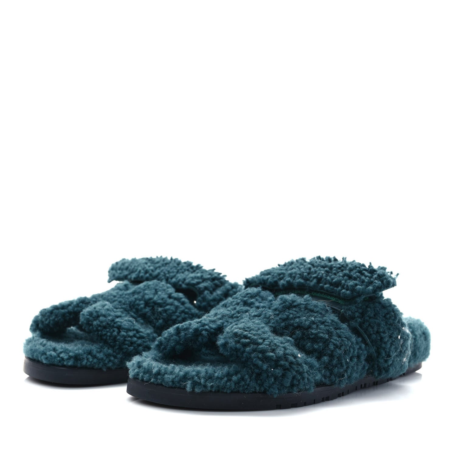Hermes Woolskin Womens Chypre Sandals 38 Vert Anglais 3 of 8