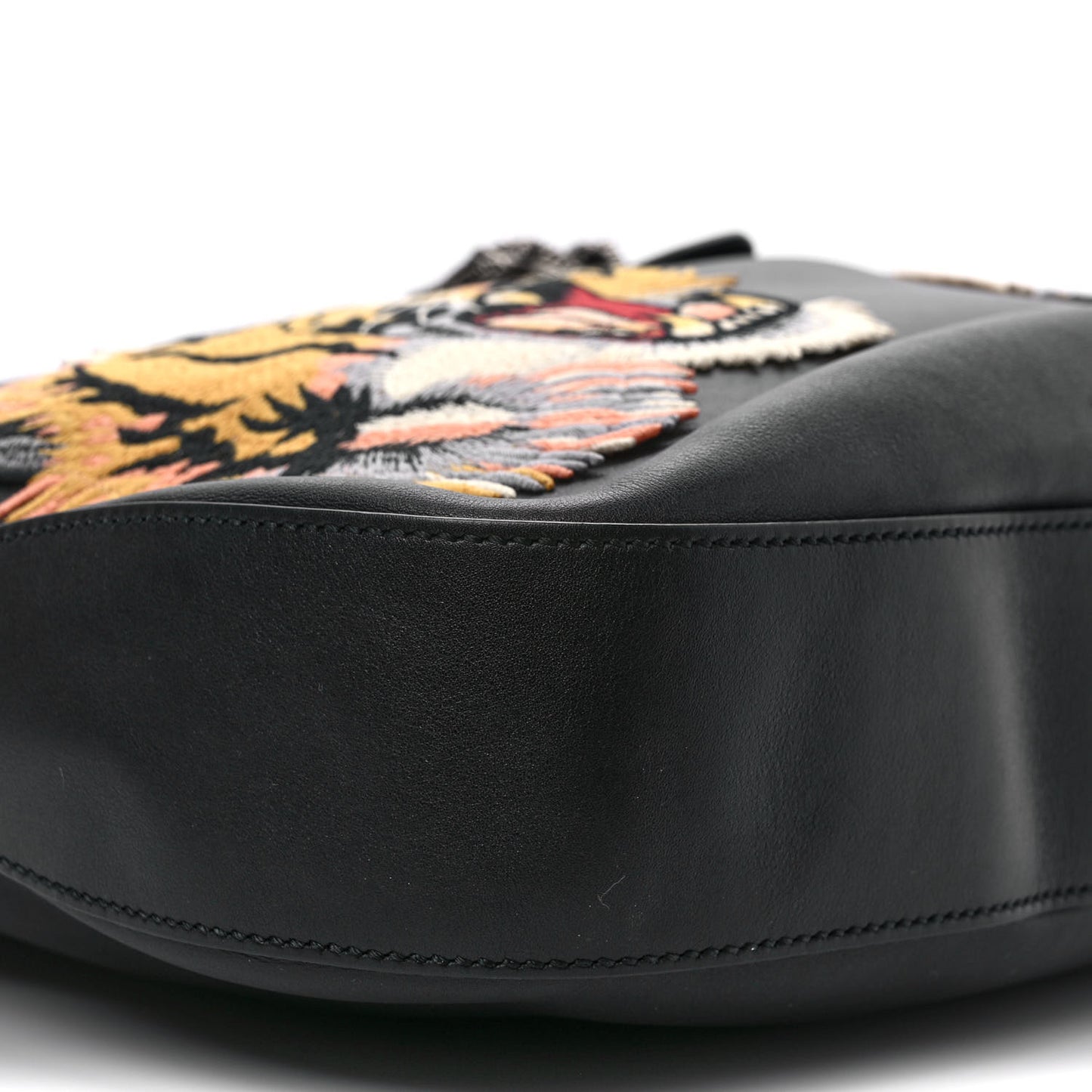 Calfskin Web Tiger Embroidered Large Dionysus Hobo Black