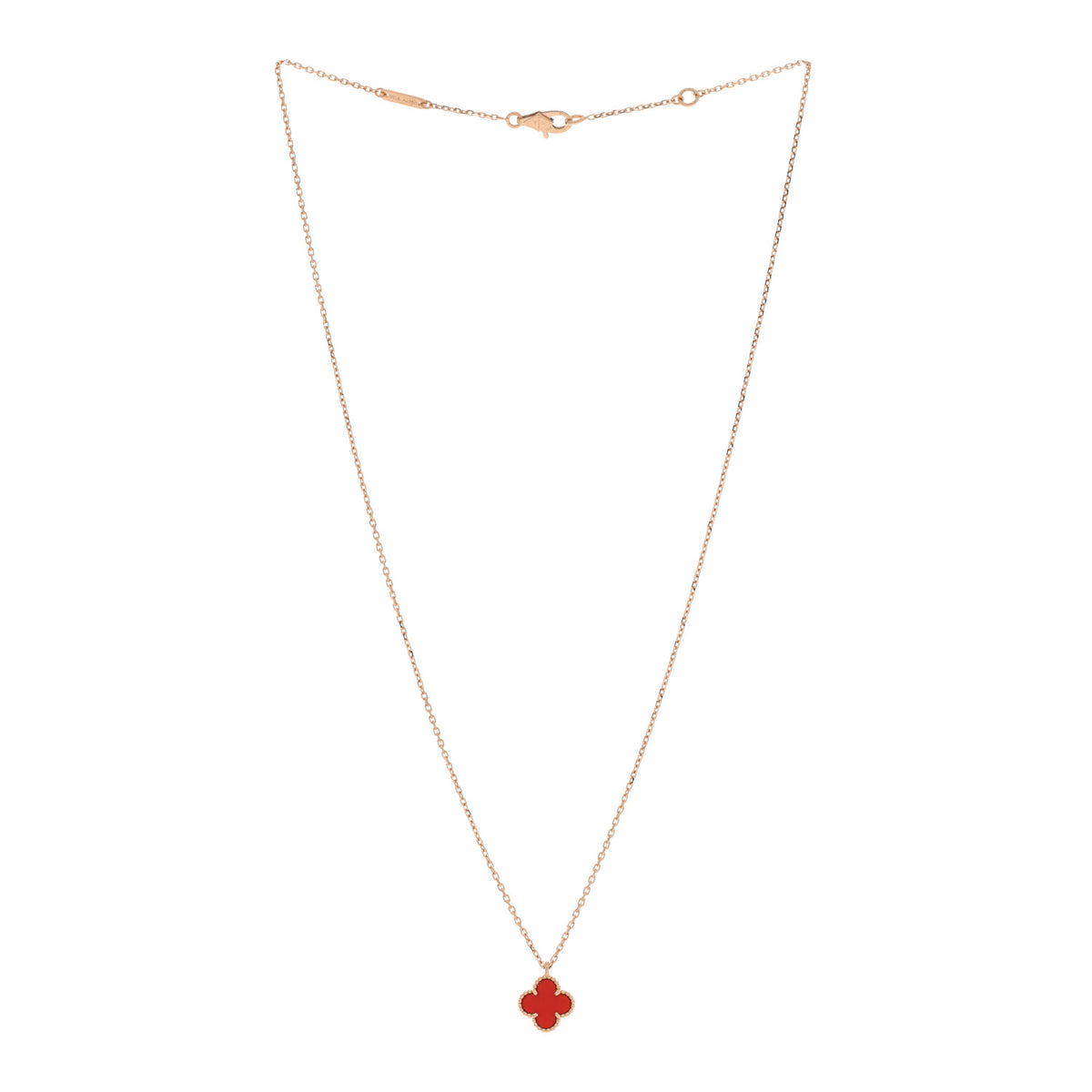 Van Cleef & Arpels 18K Rose Gold Carnelian Sweet Alhambra Pendant Necklace 3 of 5