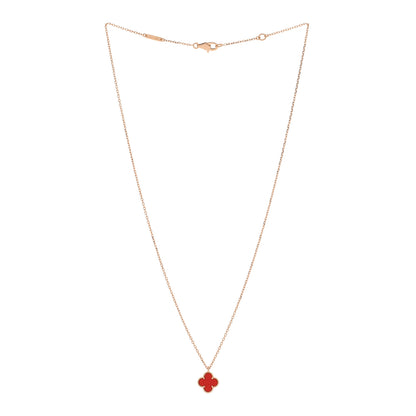Van Cleef & Arpels 18K Rose Gold Carnelian Sweet Alhambra Pendant Necklace 3 of 5