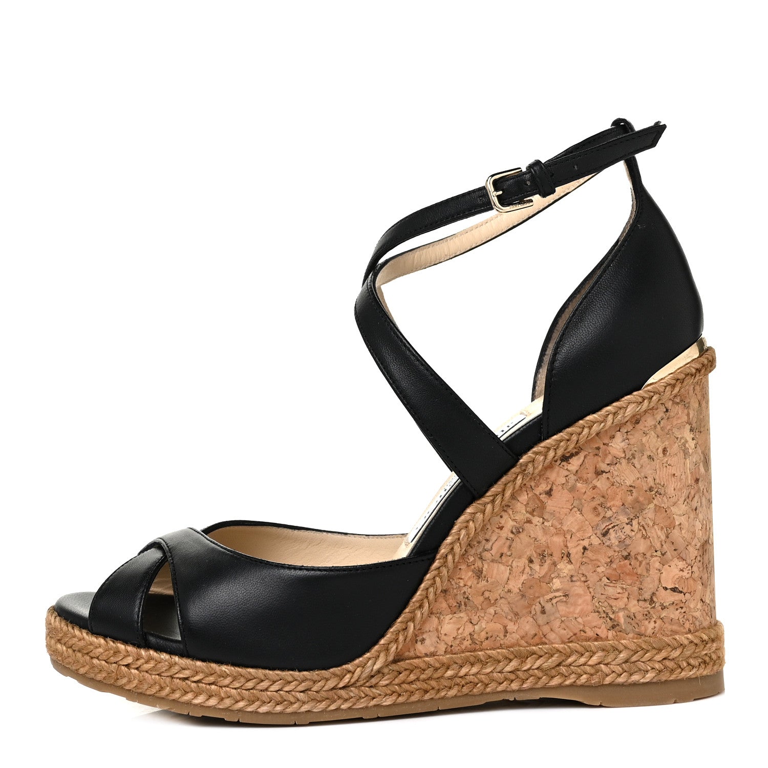 Jimmy Choo Nappa Rope Cork Alanah 105 Wedge 38.5 Black 1 of 8