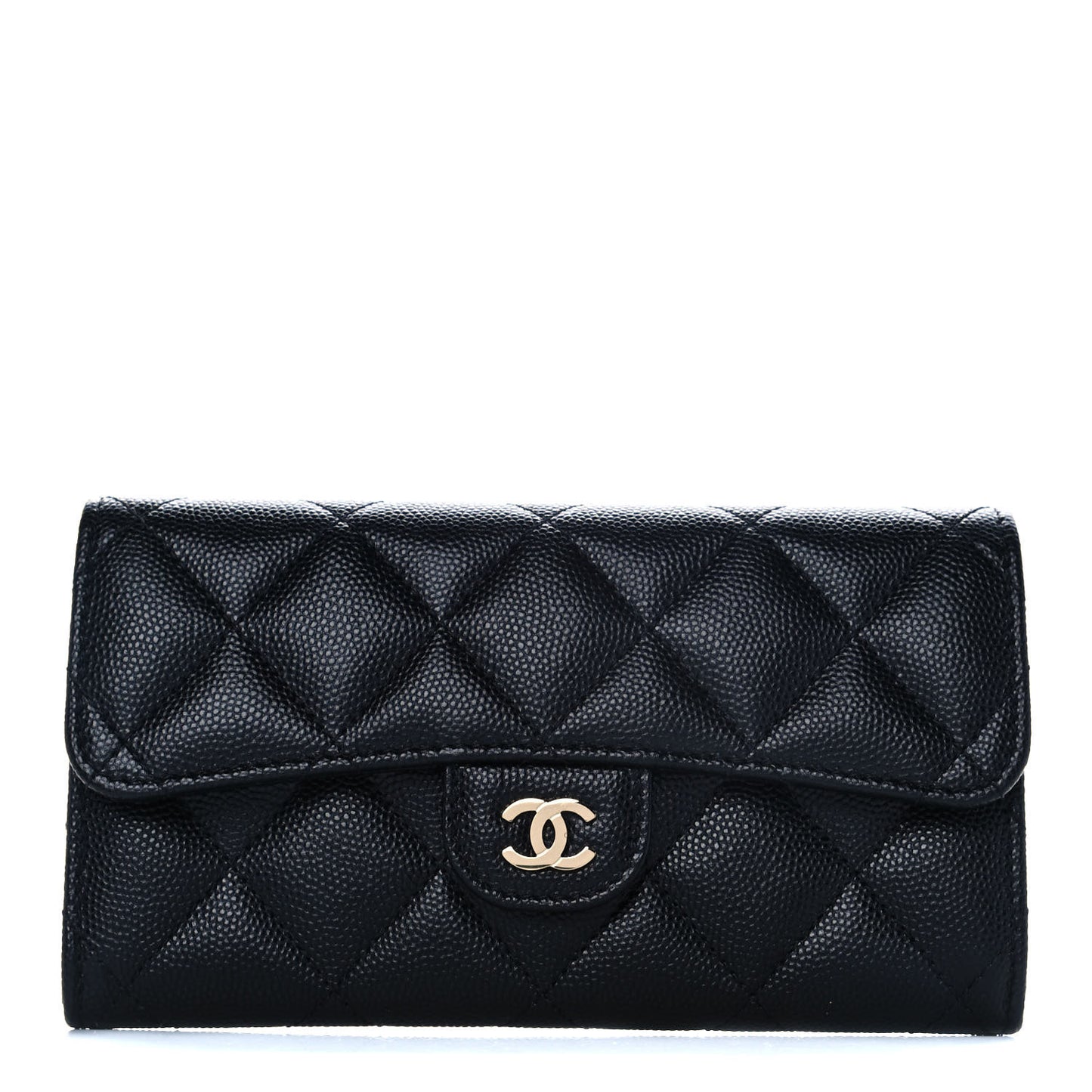 Caviar Quilted Medium Gusset Flap Wallet Black