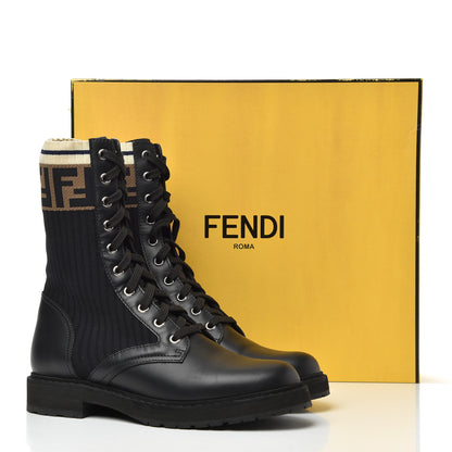 Fendi Calfskin Stretch Fabric Rockoko Biker Boots 38 Tobacco Black Marino 15 of 15