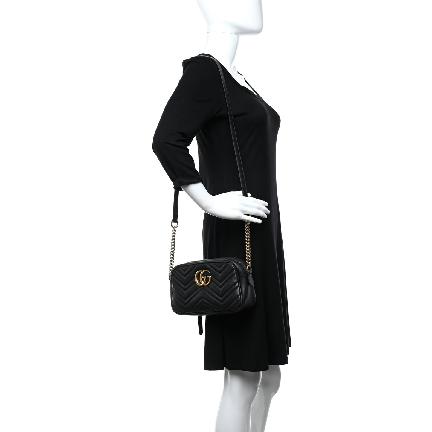Calfskin Matelasse Small GG Marmont Chain Shoulder Bag Black