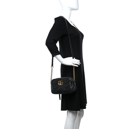 Gucci Calfskin Matelasse Small GG Marmont Chain Shoulder Bag Black 2 of 11