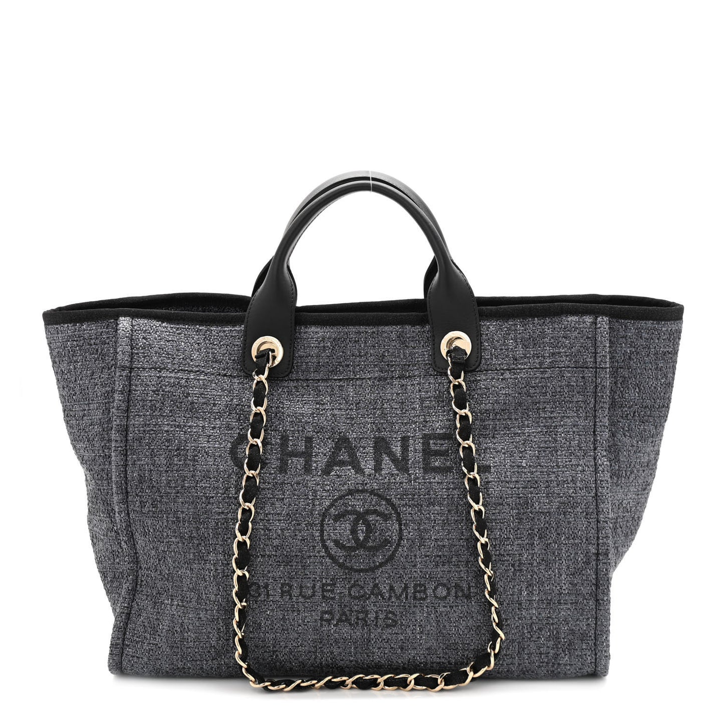 Woven Straw Raffia Medium Deauville Tote Grey