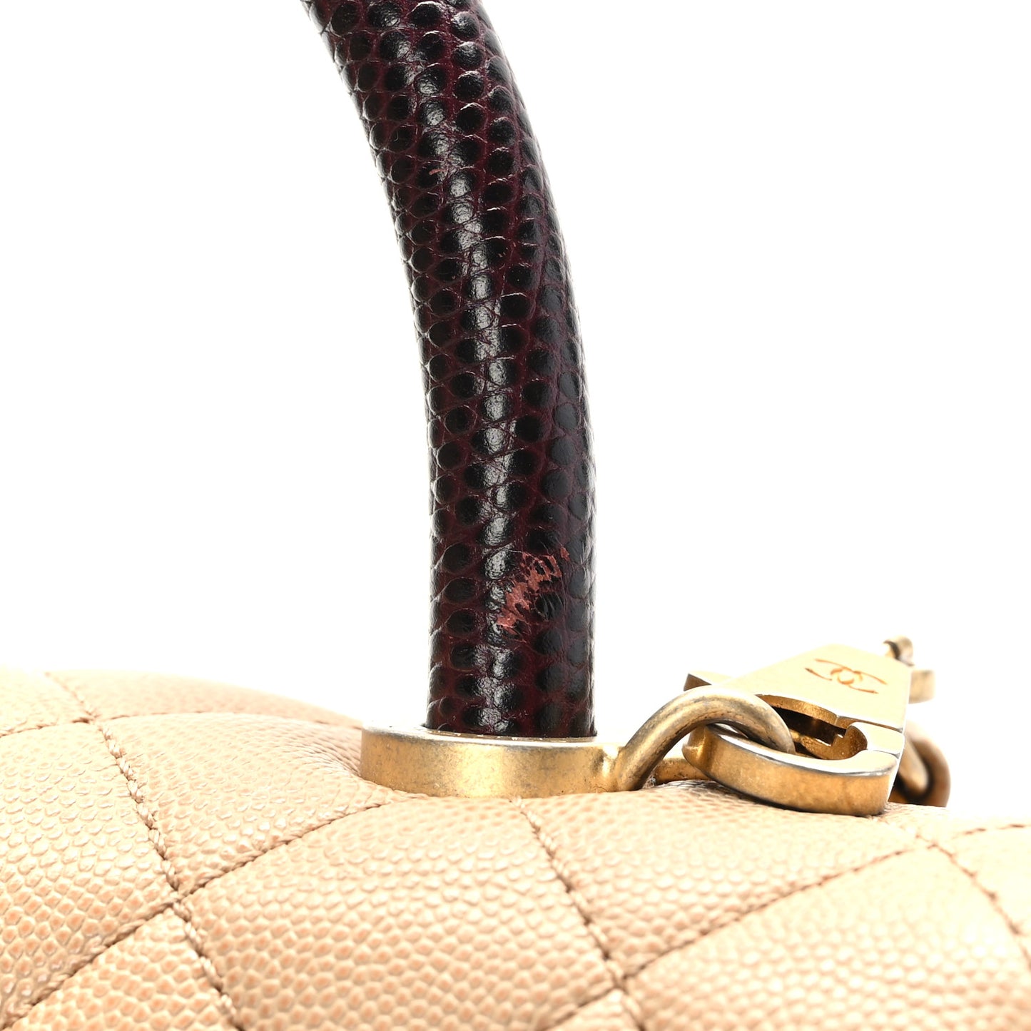 Caviar Lizard Embossed Quilted Small Coco Handle Flap Beige