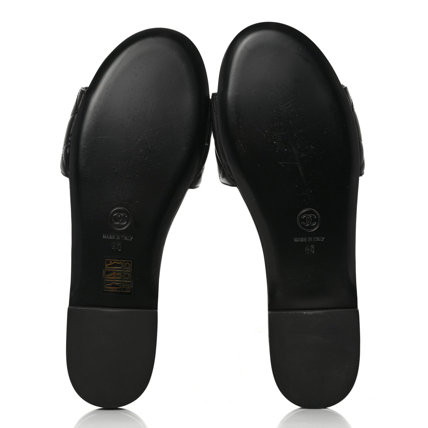 Shiny Goatskin Quilted CC Mules Sandals 40 Black