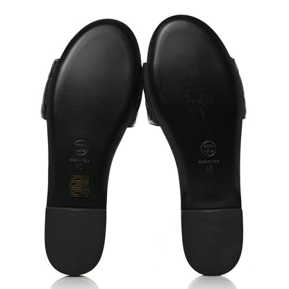 Chanel Shiny Goatskin Quilted CC Mules Sandals 40 Black 5 of 9