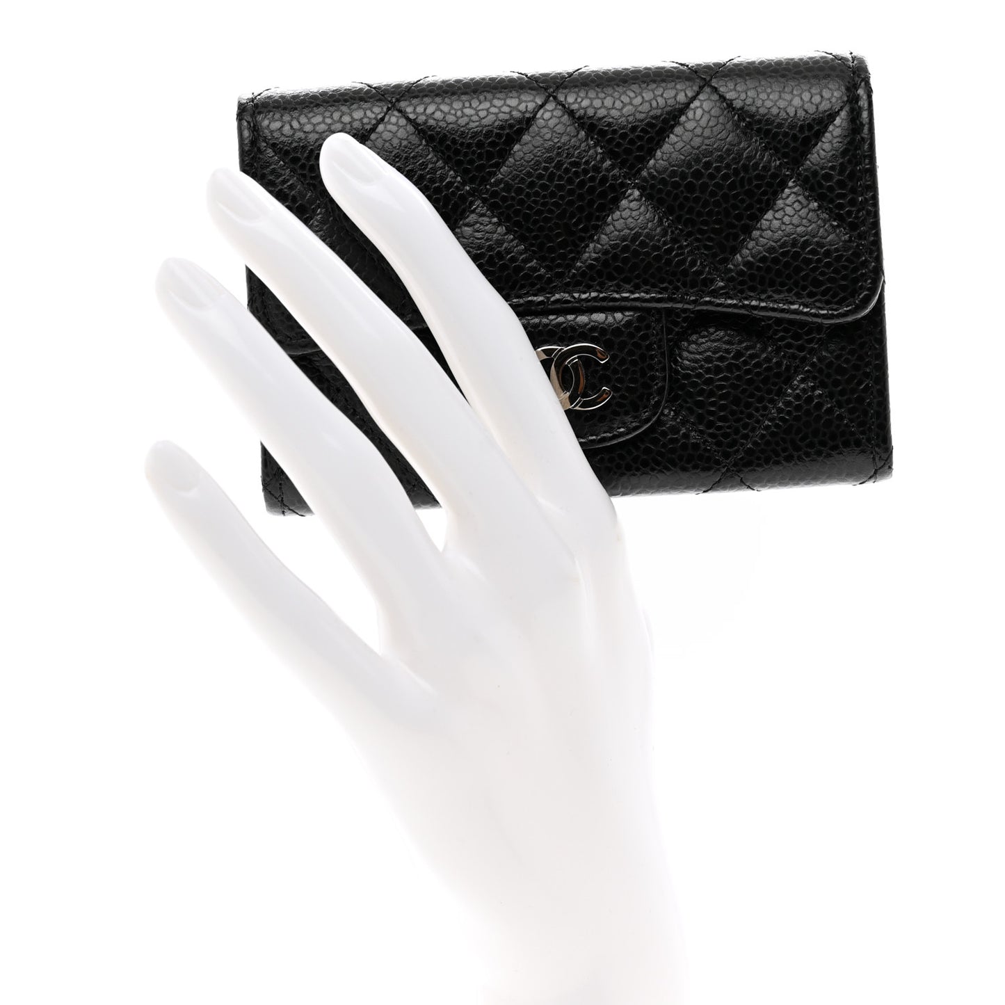 Caviar Quilted Flap Card Holder Black