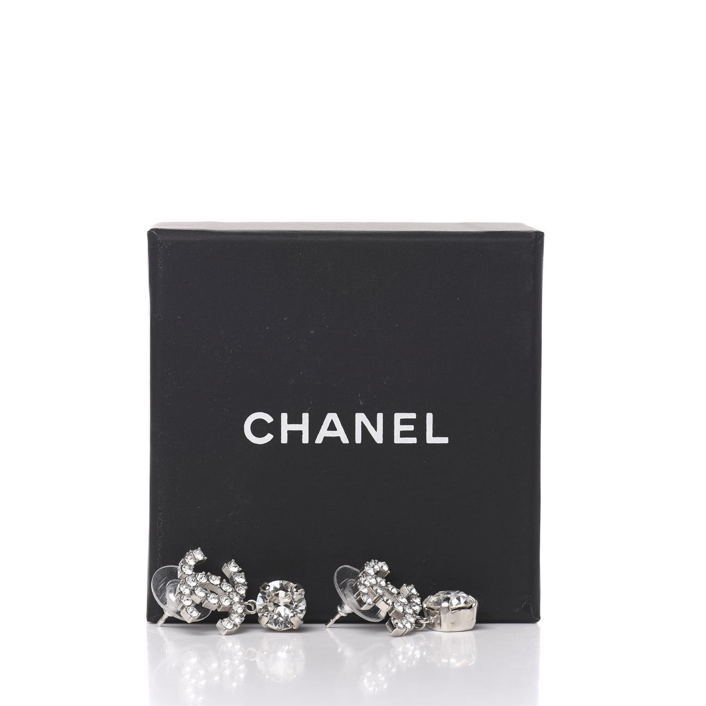 Crystal CC Drop Earrings Silver