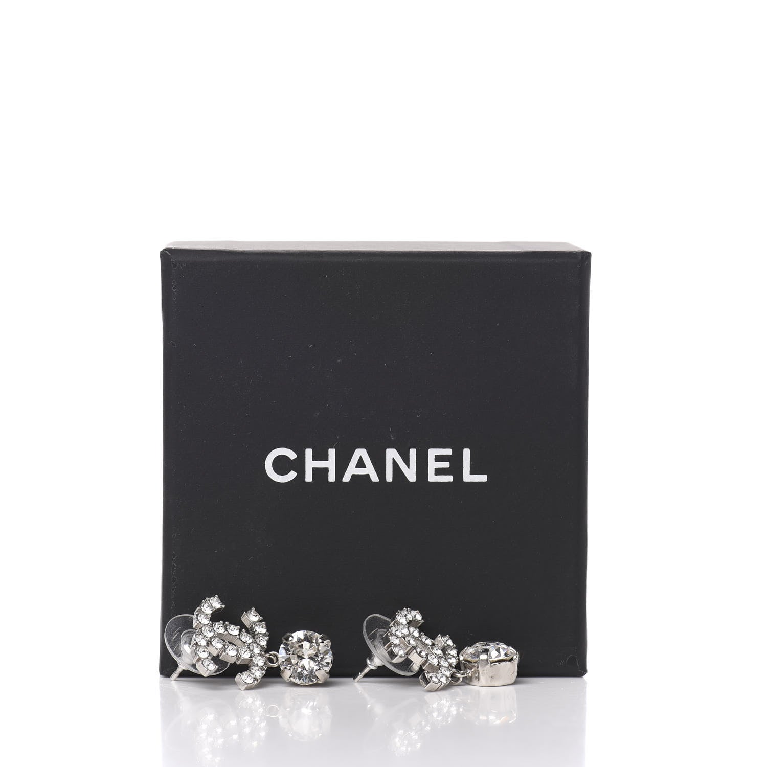 Chanel Crystal CC Drop Earrings Silver 5 of 5