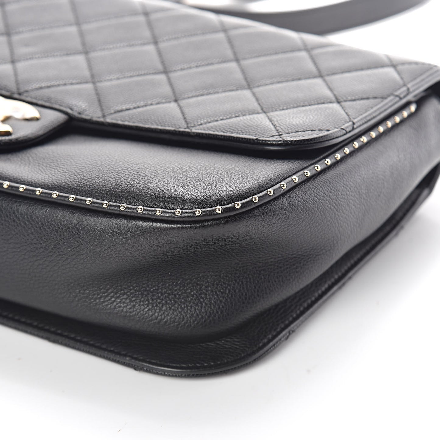 Caviar Quilted Large Studded Flap Black
