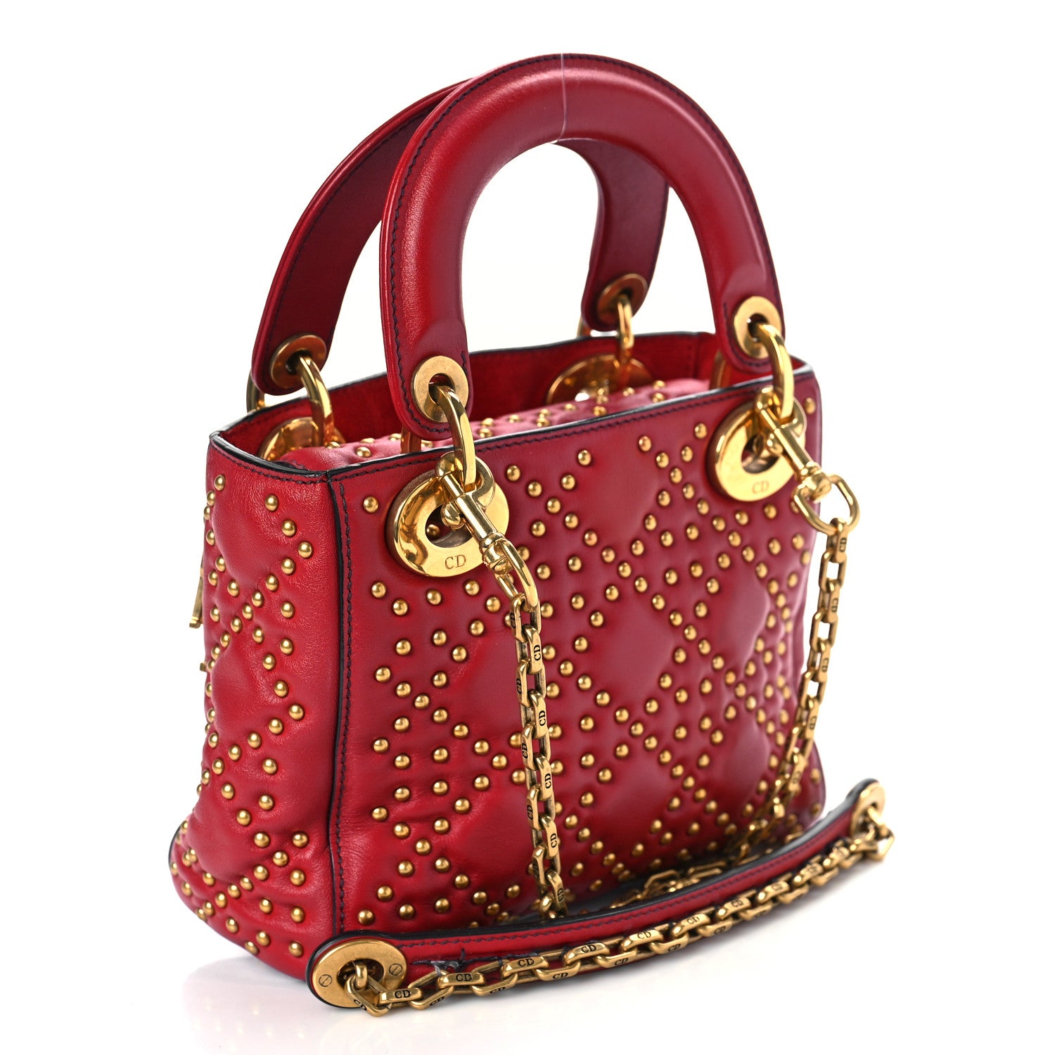 Christian Dior Lambskin Studded Mini Supple Lady Dior Red 2 of 7