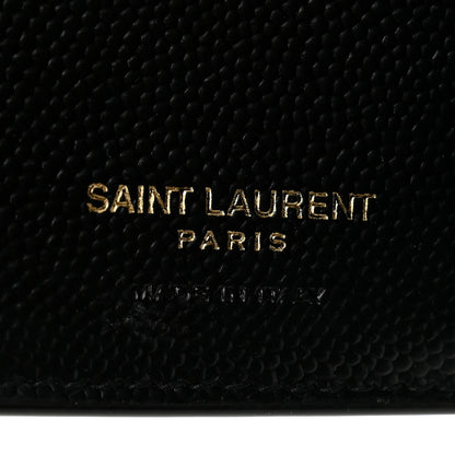 Saint Laurent Grain De Poudre Matelasse Chevron Monogram Compact Tri Fold Wallet Black 6 of 6