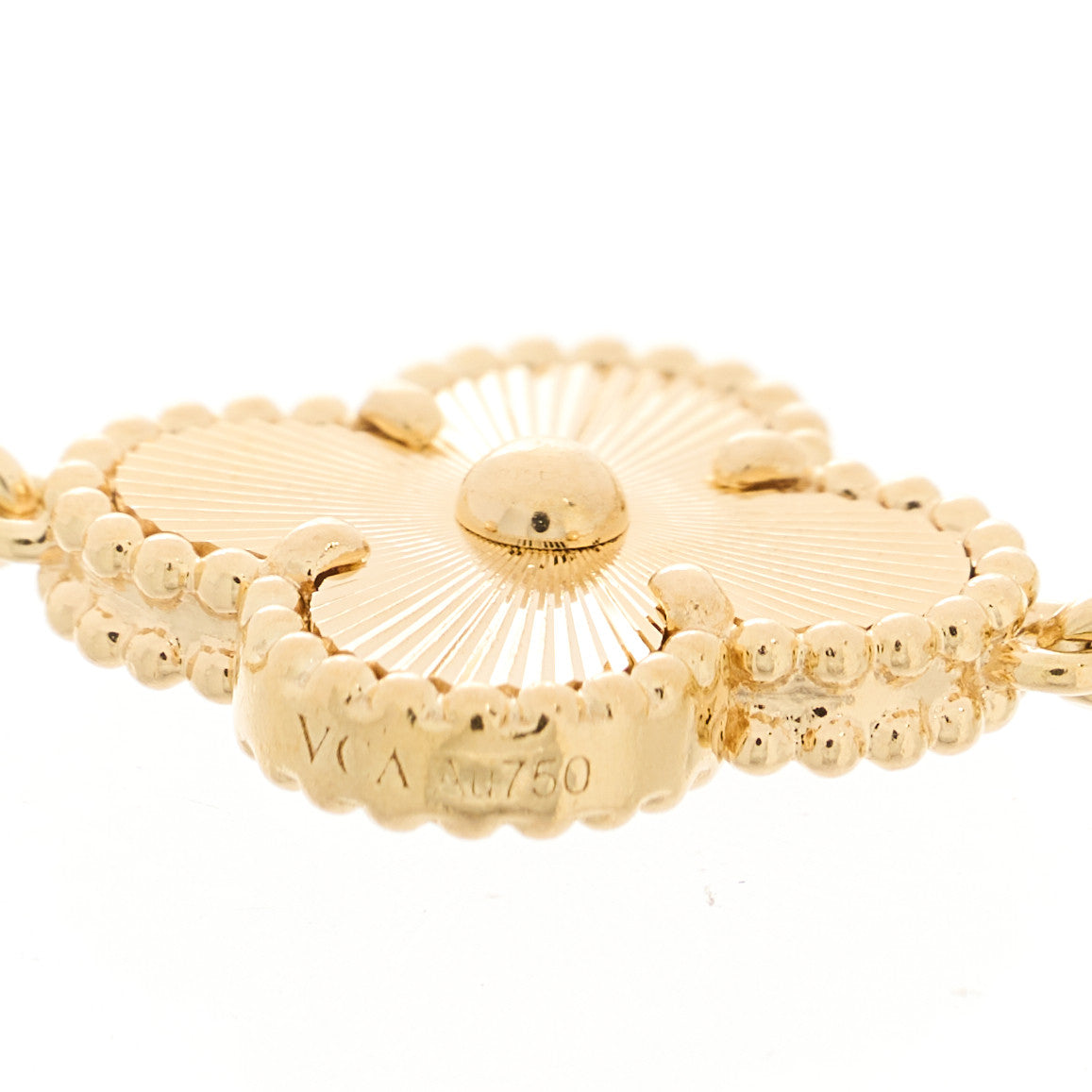 18K Yellow Gold Diamond 5 Motifs Guilloche Vintage Alhambra Bracelet