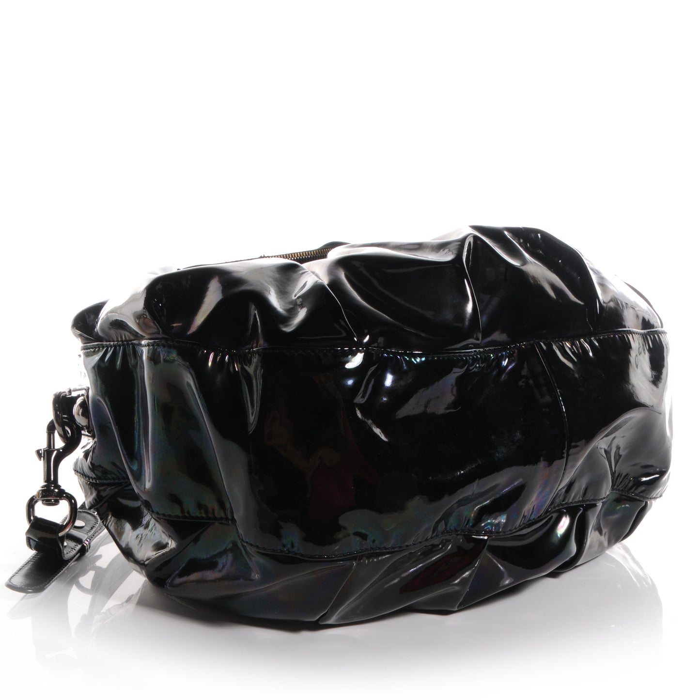 Iridescent Patent Medium Icon Bit Shoulder Bag Black