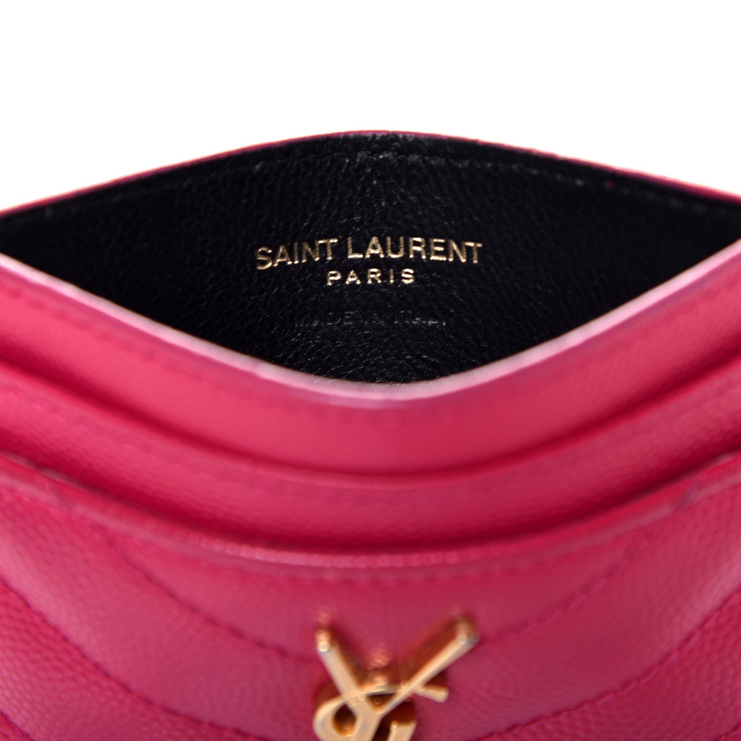 Saint Laurent Grain De Poudre Matelasse Chevron Monogram Credit Card Case Fresh Fuxia 6 of 8
