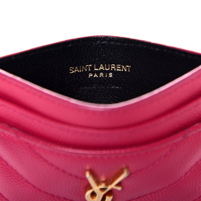 Saint Laurent Grain De Poudre Matelasse Chevron Monogram Credit Card Case Fresh Fuxia 6 of 8