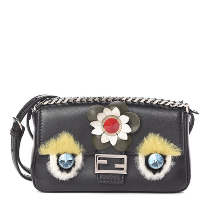 Fendi Shiny Nappa Rabbit Fur Crystal Flowerland Micro Buggie Baguette Black Mojito Multicolor 1 of 13