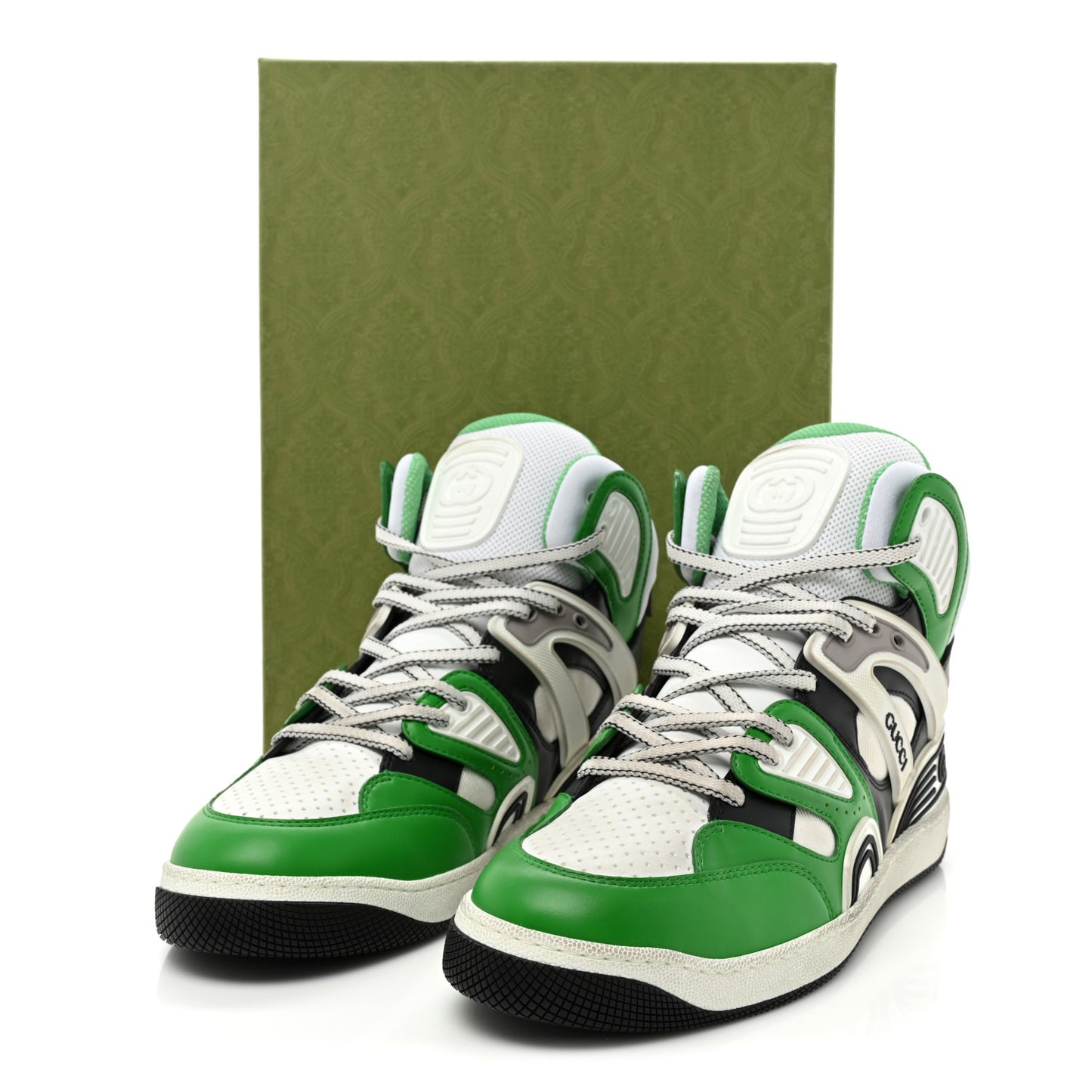 Demetra GG Supreme Monogram Mens Basket High Top Sneakers 9.5 Great White Green Black