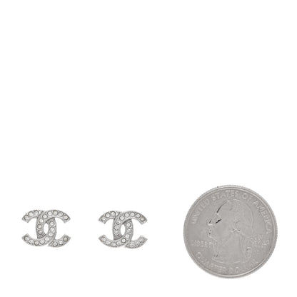 Chanel Metal Crystal CC Earrings Silver 2 of 5